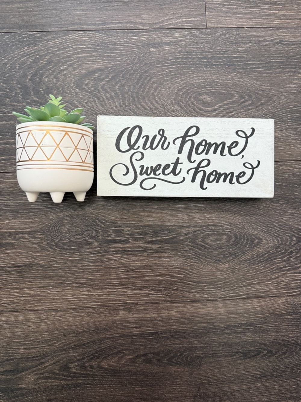 "Our Home Sweet Home" Rustic Wood Sign - White with Black Script
